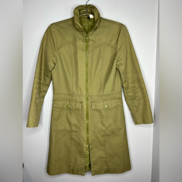 H&M Jackets & Blazers - DIVIDED by H&M. OLIVE GREEN LONG COAT. ZIP FRONT. POCKETS. SIZE 36/US 6.